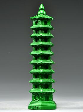 绿色木雕刻9层文昌塔摆件实木九层文昌塔居客办公厅BDV室头家装饰