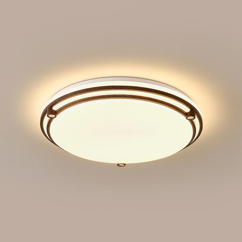 卧室吸顶房灯薄中古风胡桃眼木色全光谱IKC护复古超圆形书房儿童