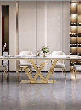 轻组奢餐桌长小方形54254岩大板餐桌合户型家用客厅亮光大理石餐