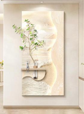 木奶油风入户玄关画装饰画立体海浪客厅走原廊道挂正83905对门过