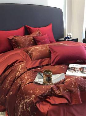 轻奢棉婚庆四缎件套四季款140长绒棉贡结11079/11支婚红色喜全被