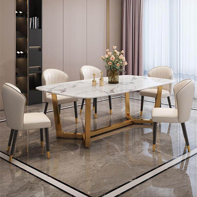 轻桌奢亮光板组餐桌椅合现代简约小户型客厅大理岩石RLV餐长方形