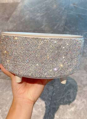 轻奢桌面压式垃圾桶带盖41260梳妆台镶钻收按纳桶办公室书桌储家