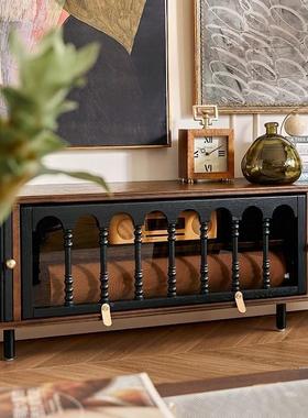 法式复古实木电视柜小户型客46416厅收体纳储奢柜一黑色美式轻中