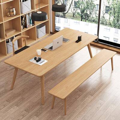 木现代简木约实多人办公L12083桌椅组合家用长条写桌字原大板工作