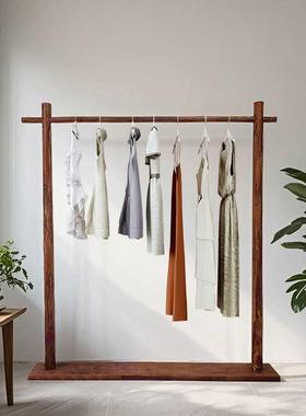 中式架12136木质卧服装店实木挂衣简约民宿室挂衣落地式衣帽架杆