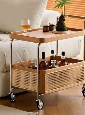 中古小车圆锈角实木移收动带48003轮边几不钢纳客厅推储物藤编简