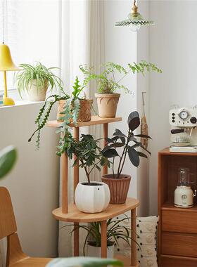 室内全实木简约花架阳台落地子多层花移XNW盆架客厅沙旁可动置物