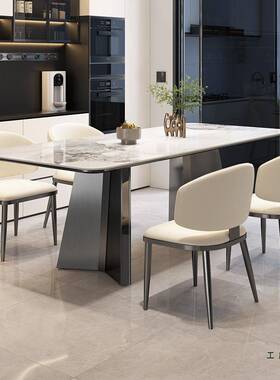 意式极代简19738小户型长方形家用客厅现简约岩餐木桌板轻奢组合实桌脚