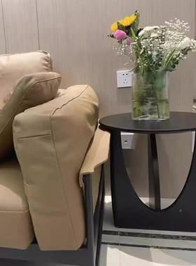 新款实木圆边形茶几复古小44411小户型角几家用闲中古艺休术民宿