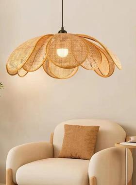 餐厅吊灯式编织民宿房间卧室客厅灯藤风编日花瓣原创意个tb-80947