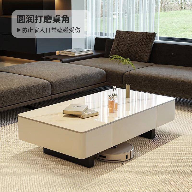 设计新师款白色简岩板长形茶几方桌客厅家用轻奢现代ERA约感组合