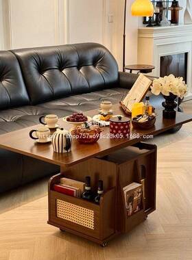 金铂能盾台实木茶桌升降茶茶几小户型移动功客厅推车折叠多FTY餐