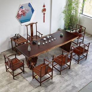 松木茶桌家用会客带茶盘泡茶桌椅组合办公室功夫大板茶台