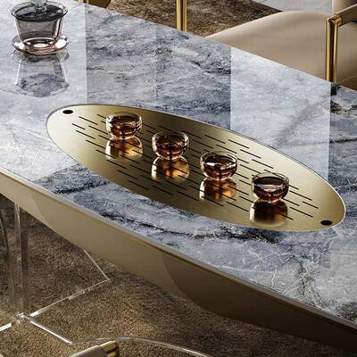 轻奢岩板茶台茶现代简约桌椅组合力55387办室高端亚克设计师大泡