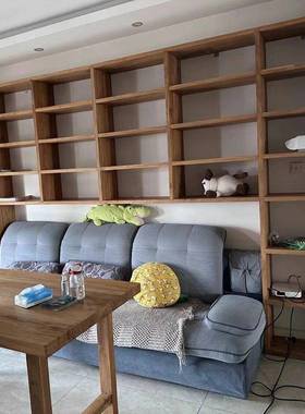 木满墙书架定制落地柜客厅大榆型格子置物架书76001实木多层纳收