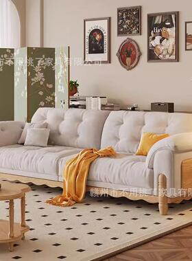 法厅式复风绿色感绒布古艺沙发云中古客实木云朵油蜡皮沙发20AL-9