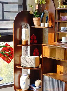 法式中复古藤23920发编客厅实木沙转墙角书柜屏风三置拐物收纳落