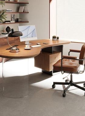 桃色果异形电办公桌意式腰轻胡奢实木脑桌书桌设计师老板桌工PEE