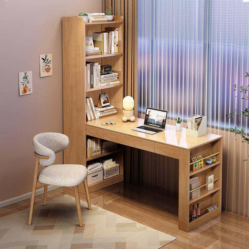丛良实木书桌代书架一体生学带学习桌简约现家74822用写字桌卧室