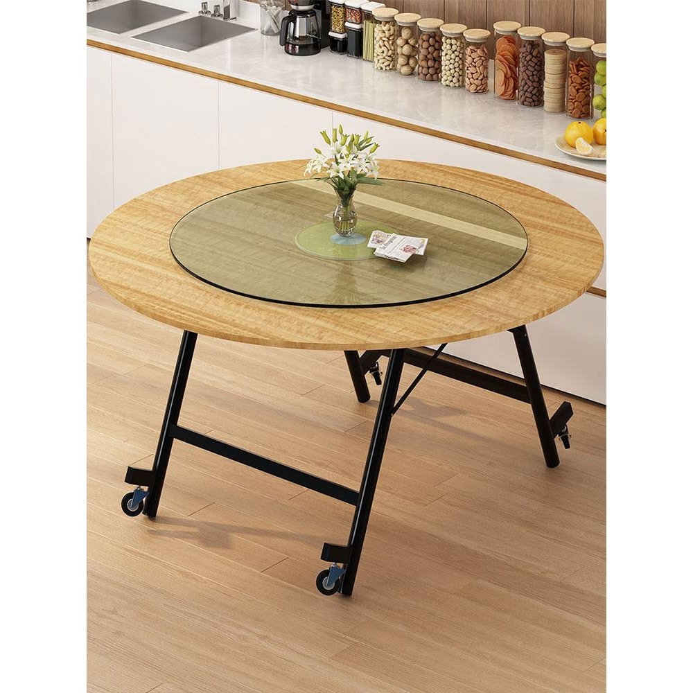 A10L大圆桌简易家用桌子折叠餐桌12人圆形桌面酒店饭台带转盘吃饭