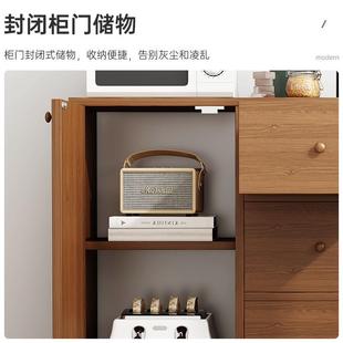 碗柜家用客厅靠墙收纳柜茶水柜 餐边柜厨房柜子储物柜实木色中式