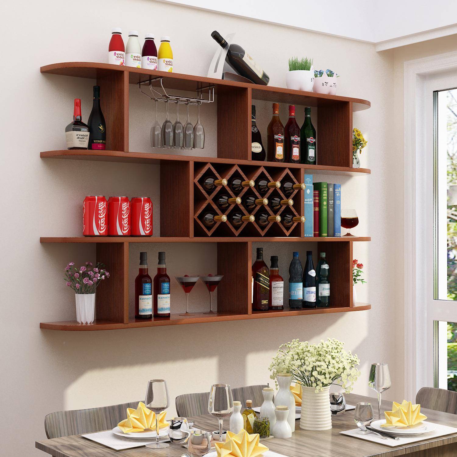 壁挂酒柜酒架现代简约墙上置物菱形酒格餐厅架壁挂酒挂柜红酒KRI