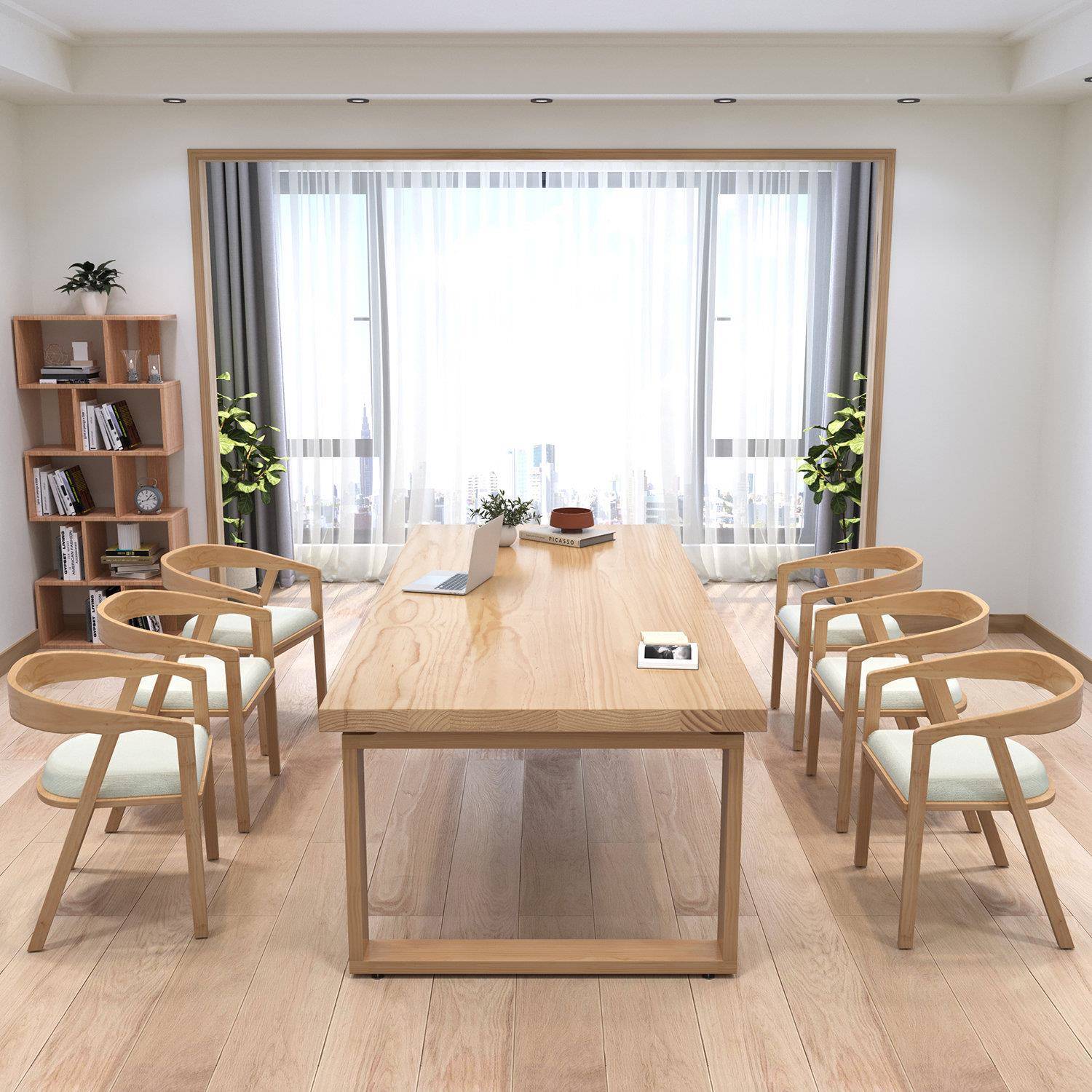 实木客区厅工大书桌莫比恩家用作台带抽屉多人学GAM习桌休闲公办