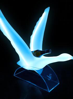 创意酒酒吧发酒座出鸟酒道具大雁酒托飞展翅led炫彩86433光香槟红