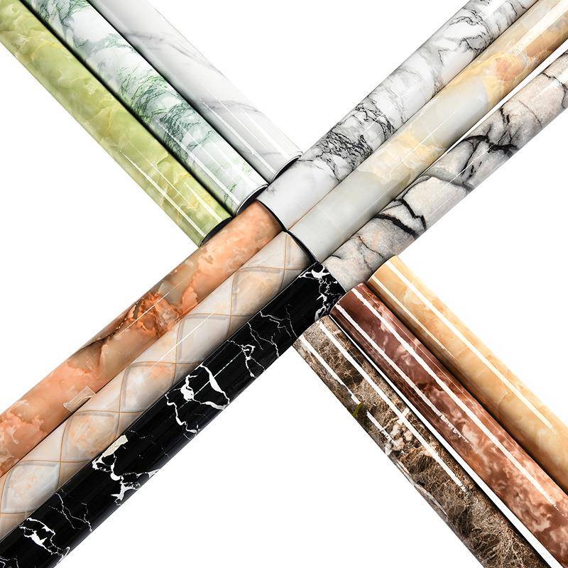 12*50PVC贴纸纸RWU纹纯色大理石木布2纹贴膜防水自粘家具墙工厂直