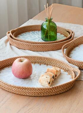 WBZ7藤编贝托盘越南天贝然母拼接编织椭圆纳盘收家用壳客TLF厅茶