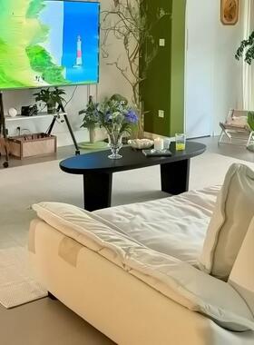 公馆新家中式黑原色实木茶几椭圆形简约64989客厅用新小户型民宿