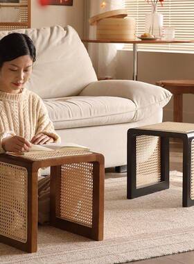 法式小户窗型藤客27975厅阳台飘桌子沙发边几角摆件几床头柜实木编茶几