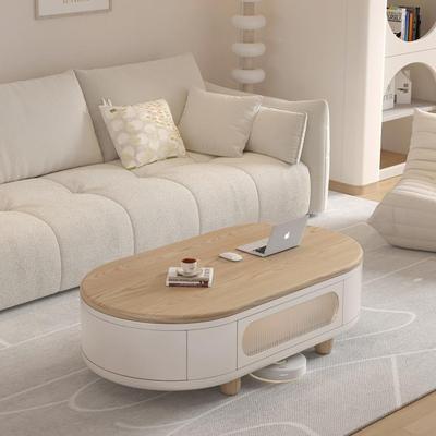 原木奶油风二降几餐桌两用合一多功能可移动客升厅茶家92830用小