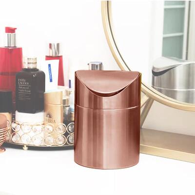 304不锈钢垃圾桶桌台面生间古铜轻奢带盖色迷你面车载87305办公纸