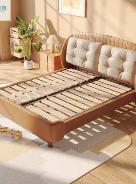 头儿童床奶油风红女孩公主床简约朵网现代床软包75954网红男孩云单人床