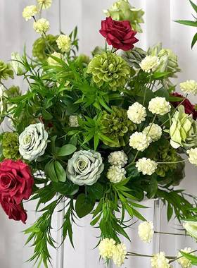 绿色系玫瑰绣球花森女于系人造精美用花拱EEE门婚礼花装扮商场开