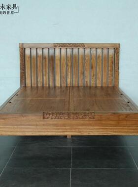 现代中10945式新实木单人床原木家具BD木272-1中式榆老1米2单人床