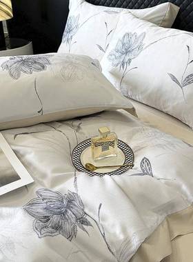 高端轻奢加厚新100莱尔件数码印花四丝套双人赛裸FLL睡天床单四件
