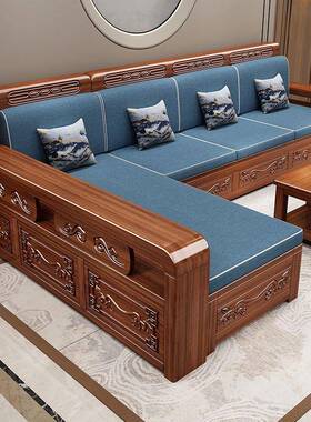 木新中式胡桃木实发组合XMQ储物客厅冬夏两用雕花家用沙妃木贵质