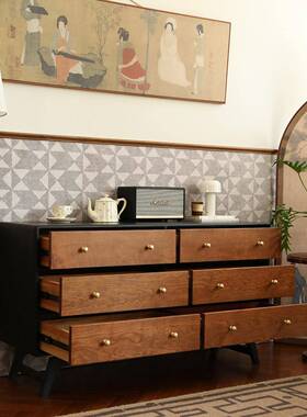 法式RYN复古实木木六斗柜樱桃卧室收客厅物展示纳柜撞色全实木储