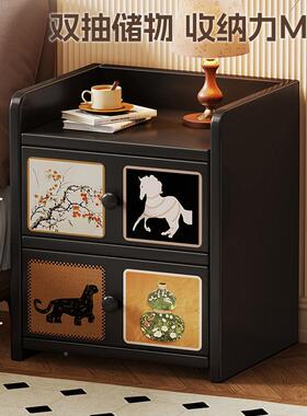 复床木古实床头柜卧室中古风边柜落地式抽屉式74899床头储架物轻