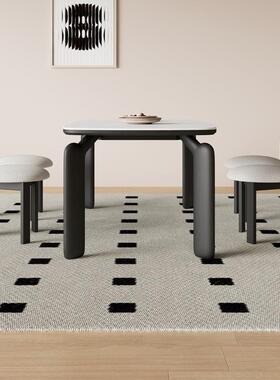 现代简约哑光白色岩板餐桌奶复风实木餐桌长方001形家用创古意油