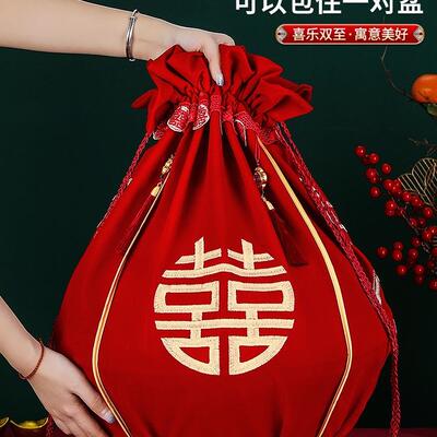 结婚包袱皮拉刺绣束口福袋女方陪嫁聚盆F99J5S76宝抽包裹红布婚用