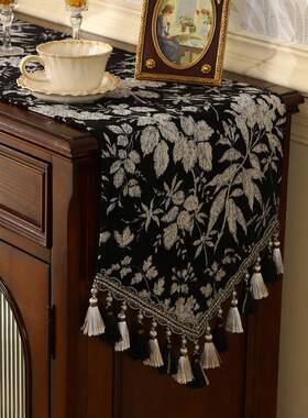 风美长式电复古桌旗法式感茶几旗盖布中古斗79419柜视柜餐桌布条