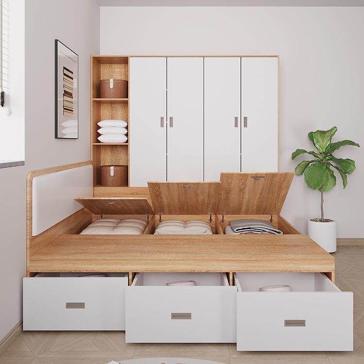 榻榻米床头小高户型衣柜一体45199单人床箱收纳软包床气压柜储物