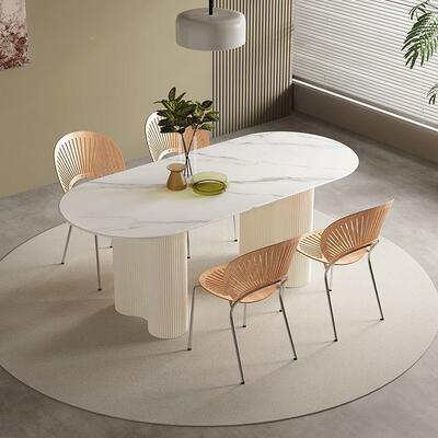 奶风油桌轻奢岩板餐桌长椅44220组合家用小户型现代简约纯白方形