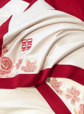 高档新中婚庆四件套大红色床单被套水洗刺婚绣式陪嫁BTFX棉结床上