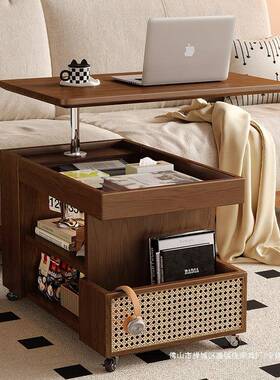 实木客车14549厅沙发边几移动旋可转升降茶小小角几小推车储物收