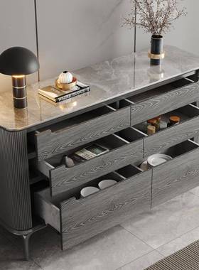 岩板餐边柜现代简家约客厅43084极用储物柜意式简靠墙酒柜玄茶关